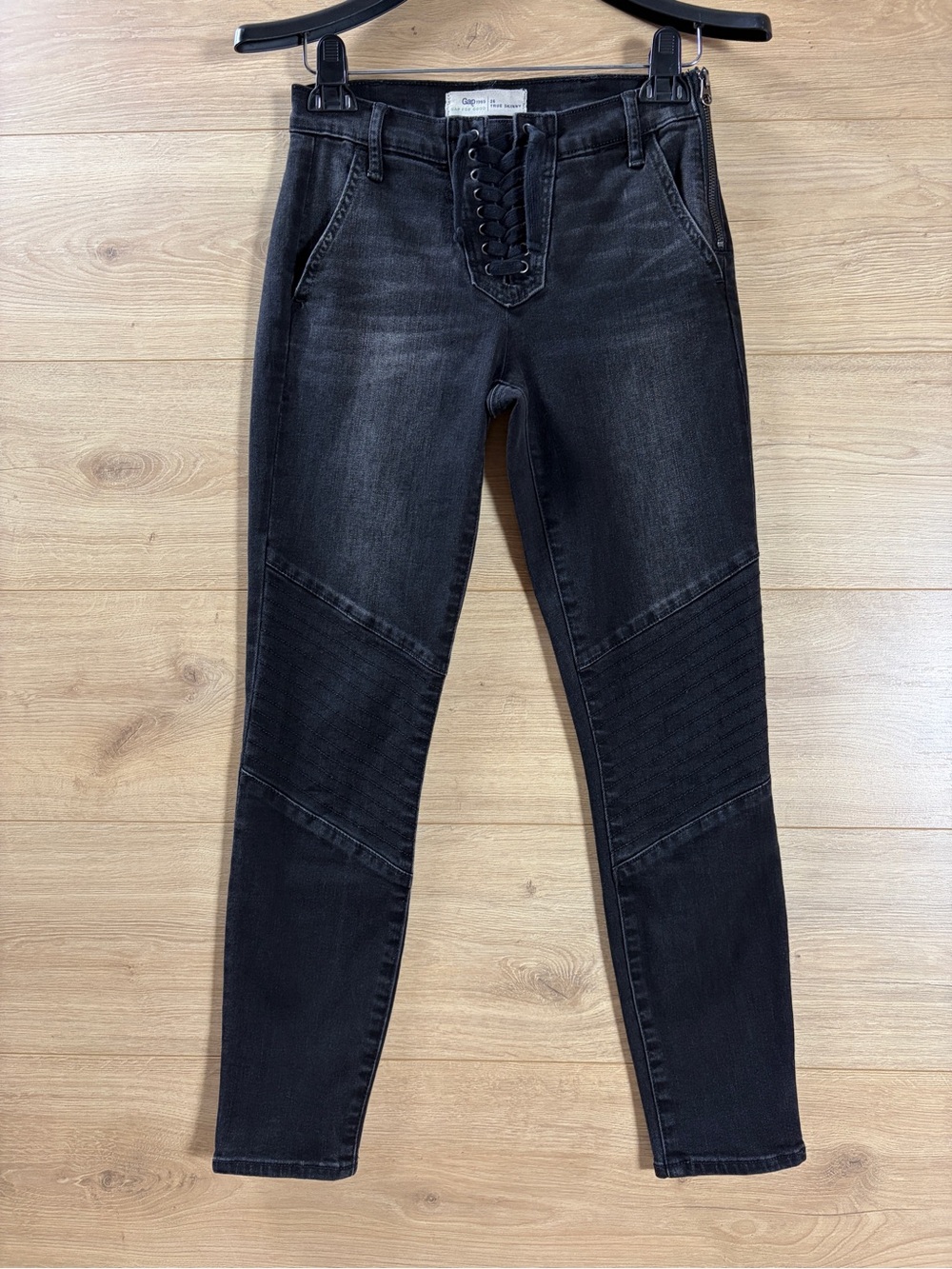 Women's GAP Washed Black Lace-Up Moto Jeans
